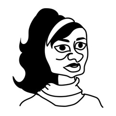 Ugly cartoon character of unattractive girl with a ponytail 