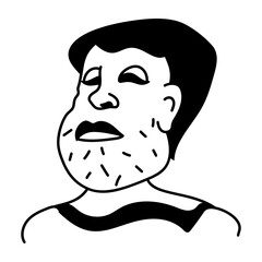 Doodle icon showing ugly man with fat face 