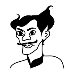 Ugly man with moustaches and unique hairstyle, doodle character 