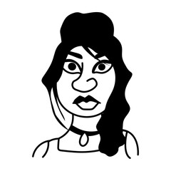 Doodle character of woman with ugly face 
