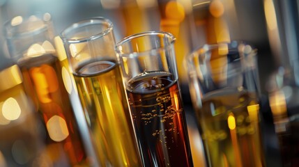 A close-up of glass container with crude oil samples 