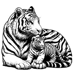 tiger and baby illustration