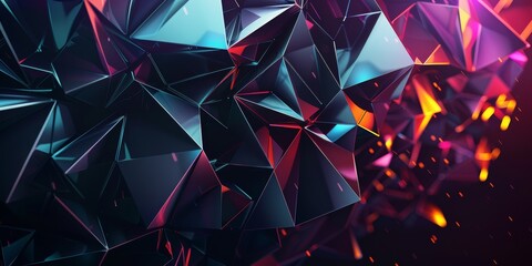 Obraz premium 3D geometrical desktop digital background dark mode. Concept for big data, deep machine learning, artificial intelligence