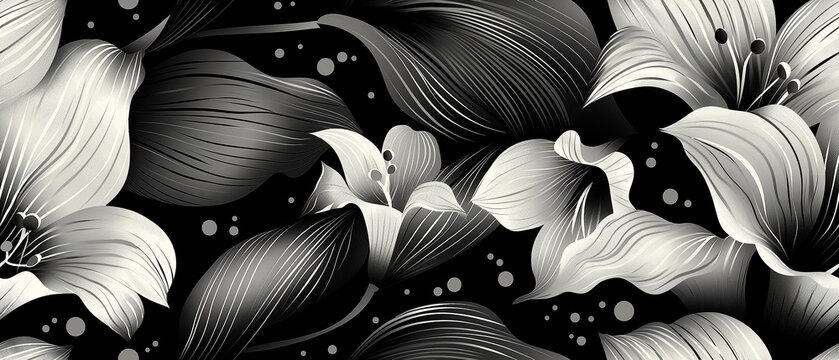 1930's B&W floral design and graphic pattern. Art Deco inspired wallpaper and resource background.