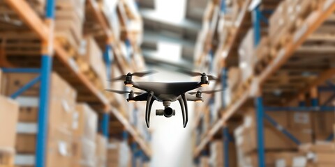 Automated warehouse innovation using drones for efficient operations and logistics. Concept Drone Technology, Warehouse Automation, Logistics Innovation, Efficient Operations
