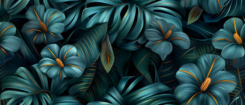 1930's metallic teal and green floral design and graphic pattern. Art Deco inspired wallpaper and resource background.