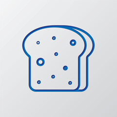 Bread. slice simple icon vector. Flat design. Paper cut design. Cutted blue symbol with shadow. Gray background