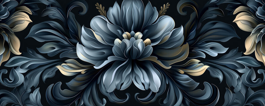 1930's metallic teal and green floral design and graphic pattern. Art Deco inspired wallpaper and resource background.