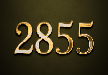 Old gold effect of 2855 number with 3D glossy style Mockup.