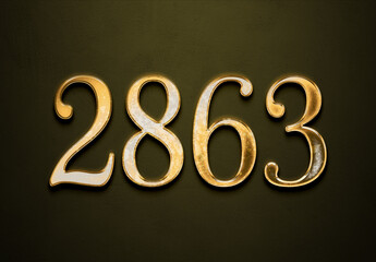 Old gold effect of 2863 number with 3D glossy style Mockup.