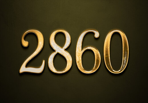 Old gold effect of 2860 number with 3D glossy style Mockup.