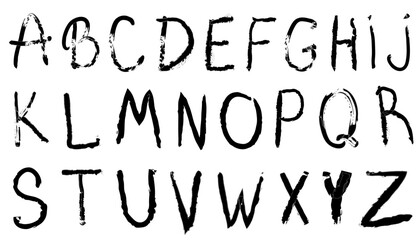 Vector topographical alphabet written with a brush and watercolor paints. Letters isolated on white background