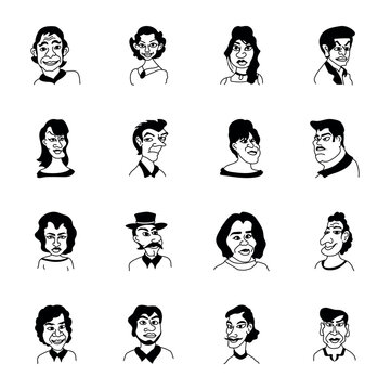 Handy Bundle of Ugly Persons Doodle Icons 

