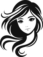 A silhouette design on a white background featuring girl face , Vector , Editable 