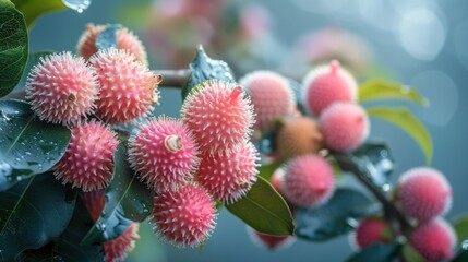 Pink Spiky Fruits on a Branch