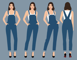 Denim overall jumpsuit vector template illustration