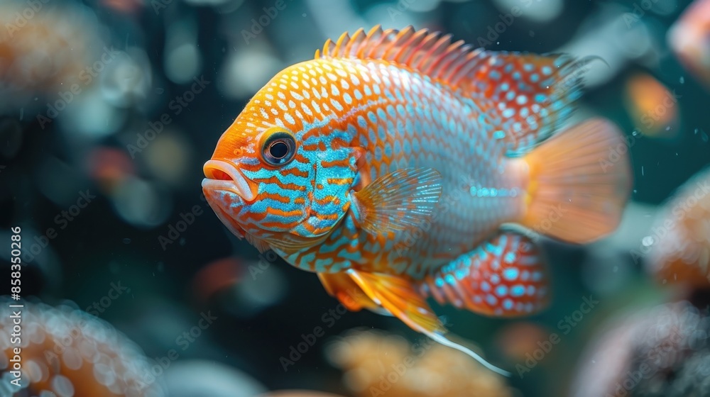 Sticker Close-Up of a Vibrant Orange and Blue Fish