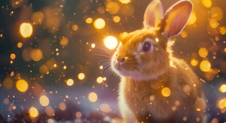 Adorable rabbit in festive lights, creating a cozy and magical atmosphere. Perfect for holiday and winter themes. - Powered by Adobe
