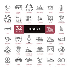 Luxury icons pack. A condition of abundance or great ease and comfort. Sumptuous environment