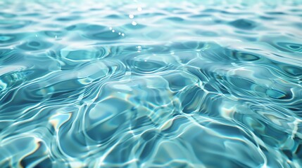 Generate a photo of the surface of the water with caustics. The water should be crystal clear and blue-green in color. The caustics should be bright and colorful.