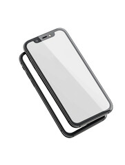 A black phone case with a clear back, isolated on a white background.