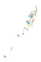Palau Word Cloud. Country shape with region division. Palau typography style image. Region names tag clouds. Vector illustration.