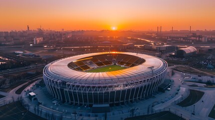 Modern football stadium with views from the outside. Football stadium arena for professional match with modern building
