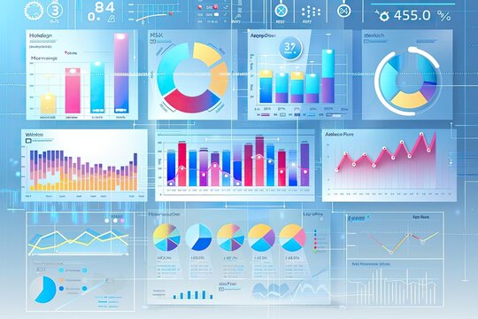 Data analytics dashboard with various charts and graphs displaying statistical information in a modern interface.