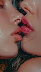 Intimate close-up of lips about to kiss