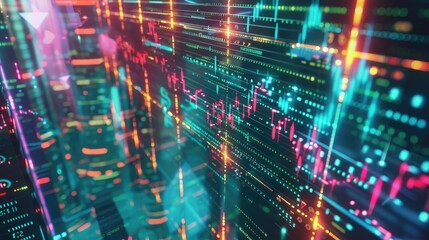 Obraz premium Abstract digital data concept with futuristic technology and glowing lines, representing artificial intelligence, analytics, and information flow.