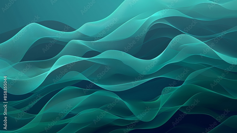 Poster a serene abstract background featuring flowing teal waves, creating a calming and fluid visual effec
