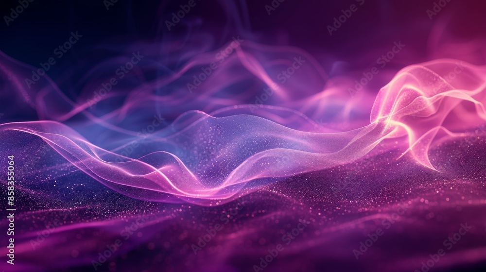Poster a captivating abstract background featuring flowing waves in shades of pink and purple, accented wit