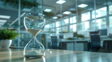 Stress and Pressure: A cracked hourglass with a background of a busy office or stressed individual, symbolizing pressure and the strain of deadlines 
