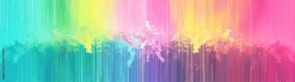 Poster a vibrant abstract background featuring vertical pastel stripes in teal, yellow, and pink with a tex