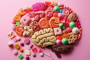 Brain Shaped Candy Arrangement on Pink Background
