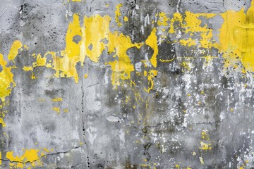 Cracked and weathered concrete wall with peeling yellow paint, creating a rough and textured background with a grunge aesthetic