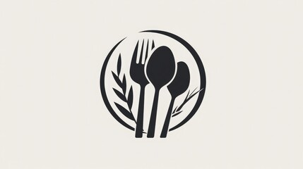 logo of cutlery, spoon fork knife in the shape, flat design, bkack and white illustration