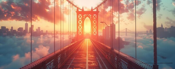A bridge with a golden gate in the middle © worawut