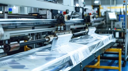 Fototapeta premium Automatic polyethylene plastic bag production machine with minimalist style