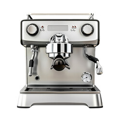 A sleek, modern espresso machine with chrome accents, ready to brew the perfect cup of coffee.