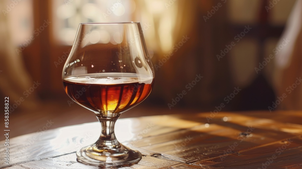 Poster glass with brandy on the table