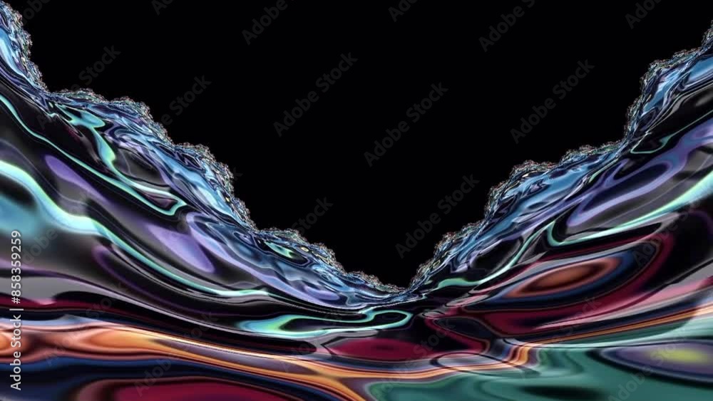Poster neon color flowing on mountain fractal marble with black background. loop able, topography map, data