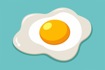 Fried egg top view on blue background