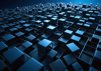 Obraz premium A blue background with many small squares of different sizes. sci-fi background. Generative AI.