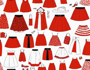 Red women's skirt. Clothes for women and girls. Vector illustration isolated on white background