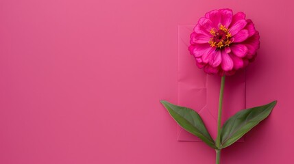 Naklejka premium Zinnia flower on letter envelope with copy space