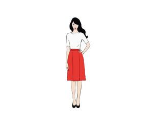 Red women's skirt. Clothes for women and girls. Vector illustration isolated on white background
