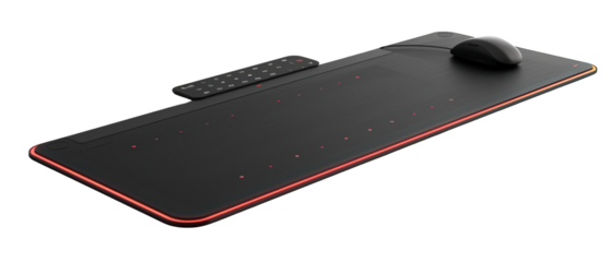 Black mouse pad with red glowing edge.