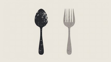 logo of cutlery, spoon fork knife in the shape, flat design, bkack and white illustration