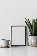 Tablet vertical screen mockup on the table	